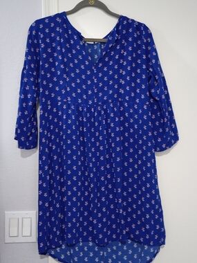 GAP Blue Midi Dress with Pink Floral Print